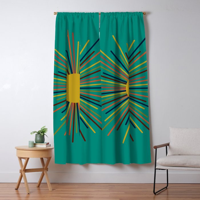 Mid Mod Sun II on Turquoise Teal Window Curtain Gallery Image 1