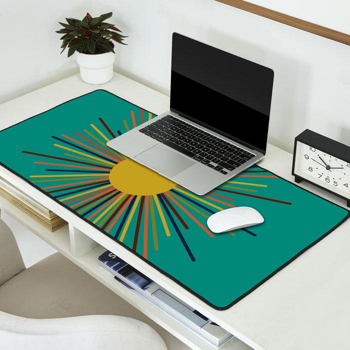 Mid Mod Sun II on Turquoise Teal Desk Mat Gallery Image 2