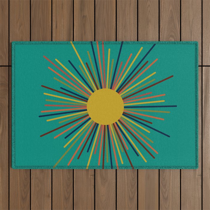 Mid Mod Sun II on Turquoise Teal Outdoor Rug Gallery Image 1