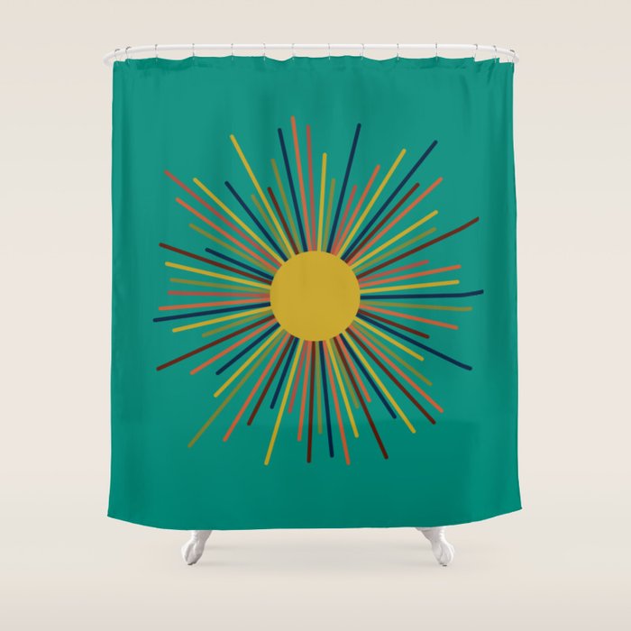 Mid Mod Sun II on Turquoise Teal Shower Curtain Gallery Image 1