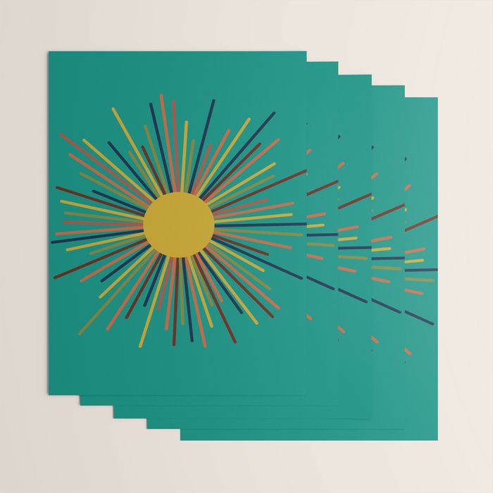 Mid Mod Sun II on Turquoise Teal Wrapping Paper Gallery Image 3