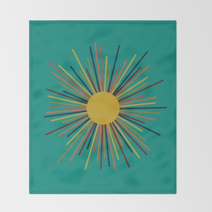 Mid Mod Sun II on Turquoise Teal Throw Blanket Gallery Image 2
