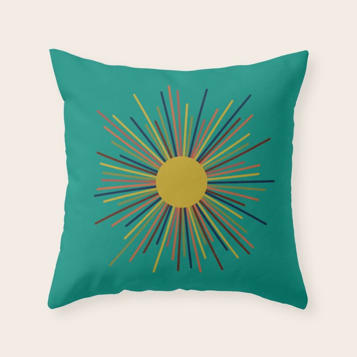 Mid Mod Sun II on Turquoise Teal Throw Pillow Gallery Image 6