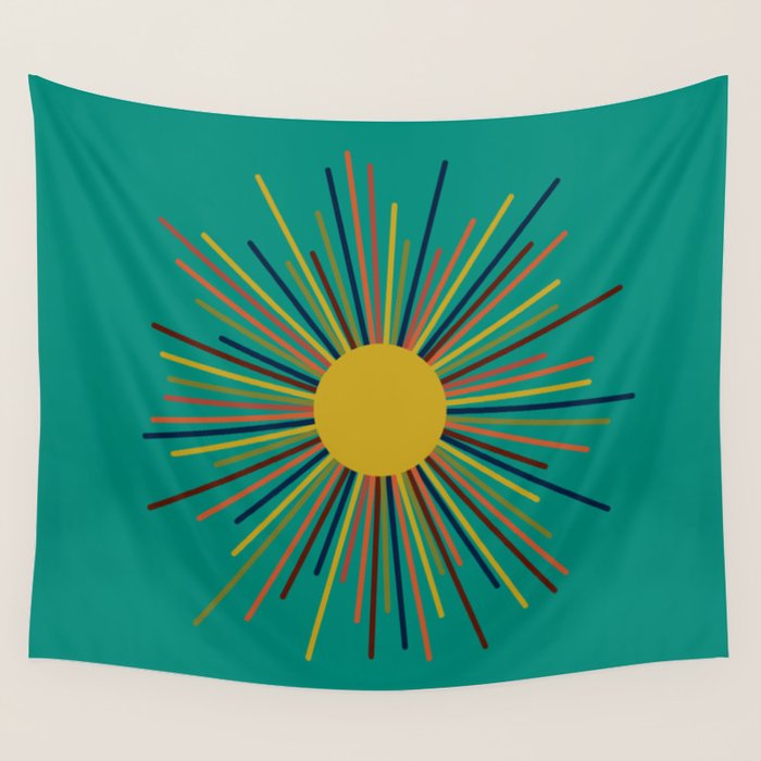 Mid Mod Sun II on Turquoise Teal Wall Tapestry Gallery Image 4