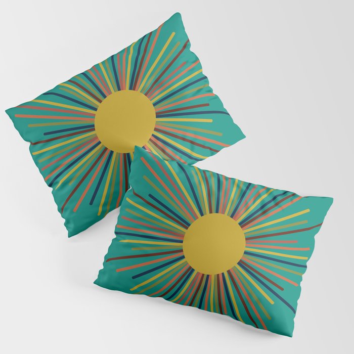 Mid Mod Sun II on Turquoise Teal Pillow Sham Gallery Image 3