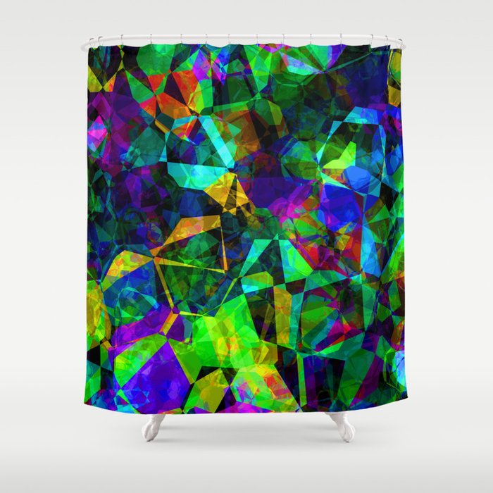 Neon prismatic techno shapes Shower Curtain Gallery Image 1