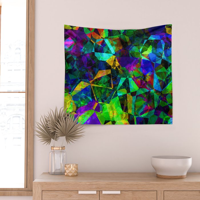 Neon prismatic techno shapes Wall Tapestry Gallery Image 2