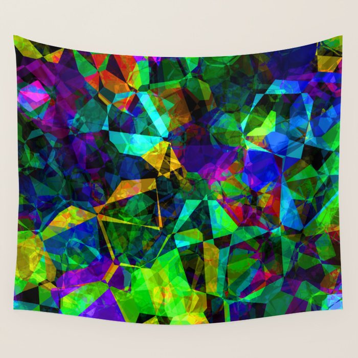 Neon prismatic techno shapes Wall Tapestry Gallery Image 1