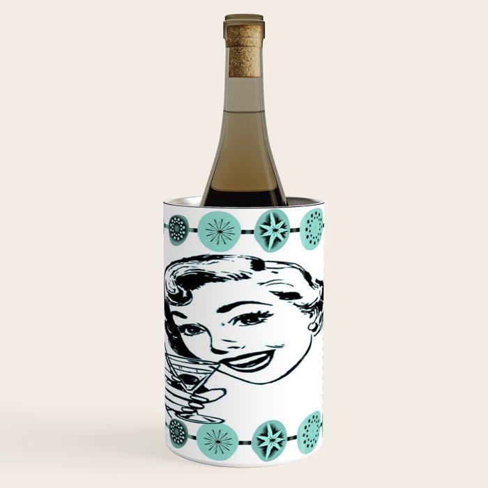 Mid-Century Modern Art Cocktail Teal Wine Chiller Gallery Image 1