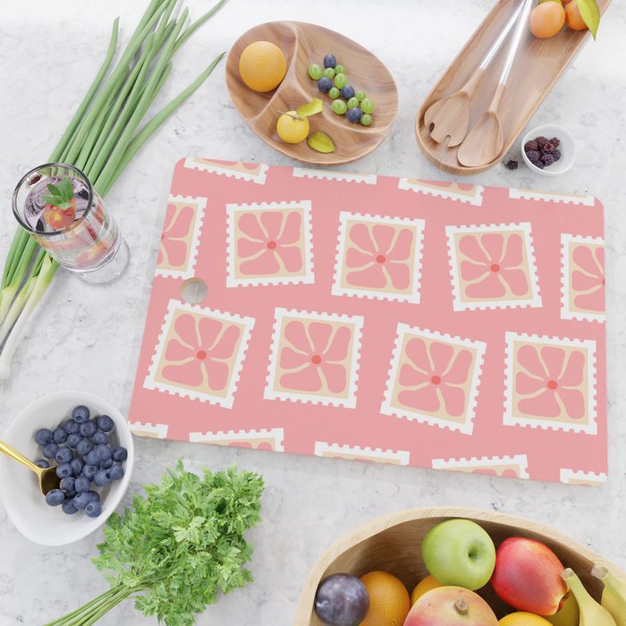 Vintage flower postage stamp pattern Cutting Board Gallery Image 2