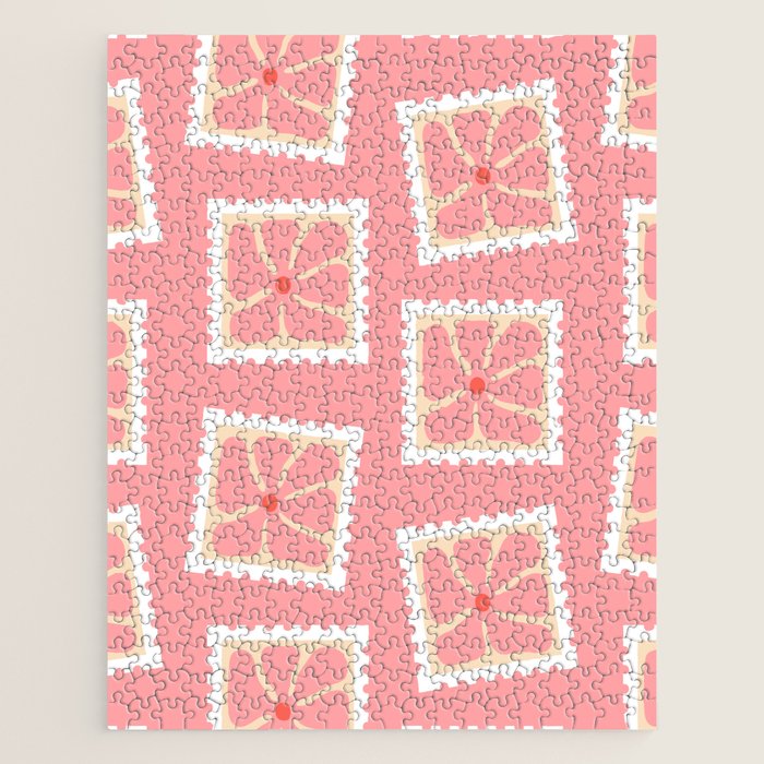 Vintage flower postage stamp pattern Jigsaw Puzzle Gallery Image 1