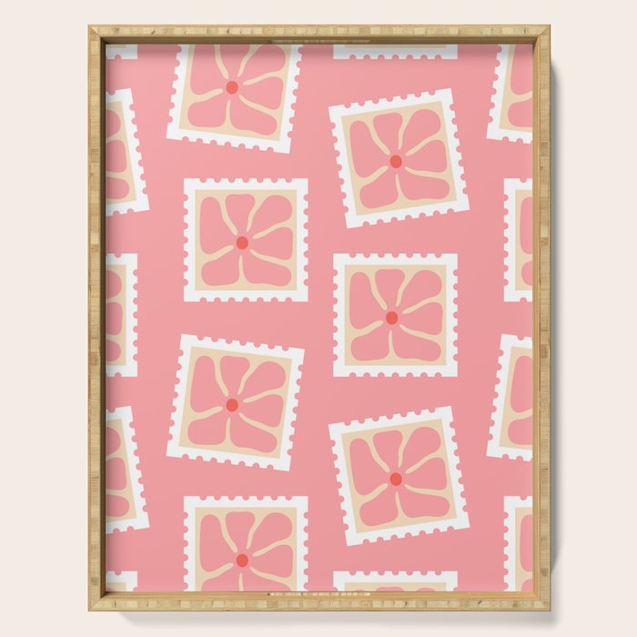 Vintage flower postage stamp pattern Serving Tray Gallery Image 1