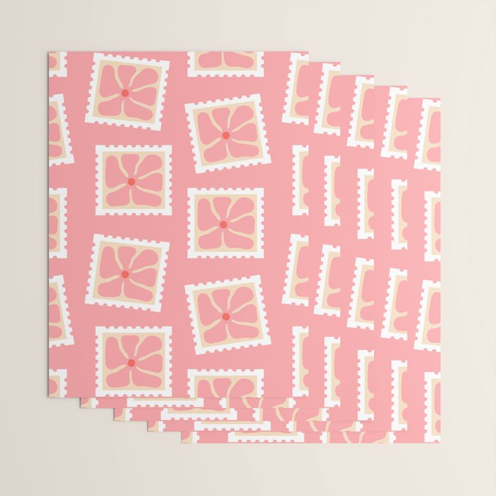 Vintage flower postage stamp pattern Wrapping Paper Gallery Image 3
