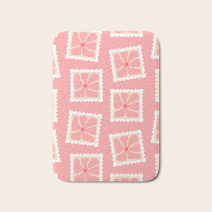 Vintage flower postage stamp pattern Bath Mat Gallery Image 1