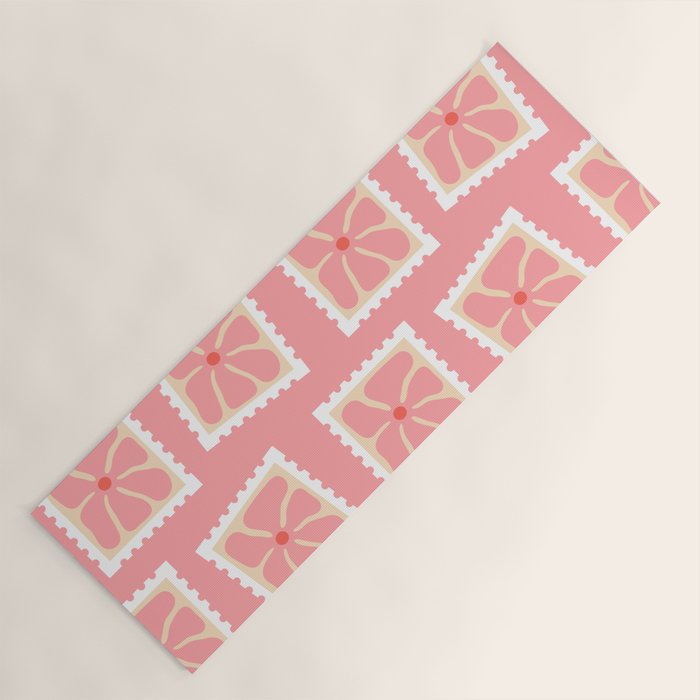 Vintage flower postage stamp pattern Yoga Mat Gallery Image 1