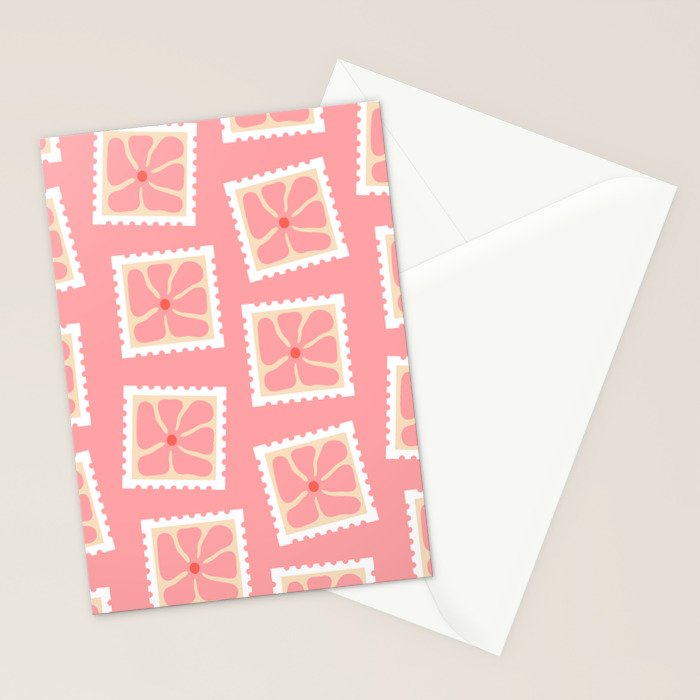 Vintage flower postage stamp pattern Stationery Card Gallery Image 2