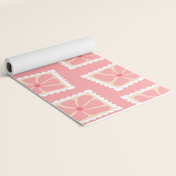 Vintage flower postage stamp pattern Yoga Mat Gallery Image 2