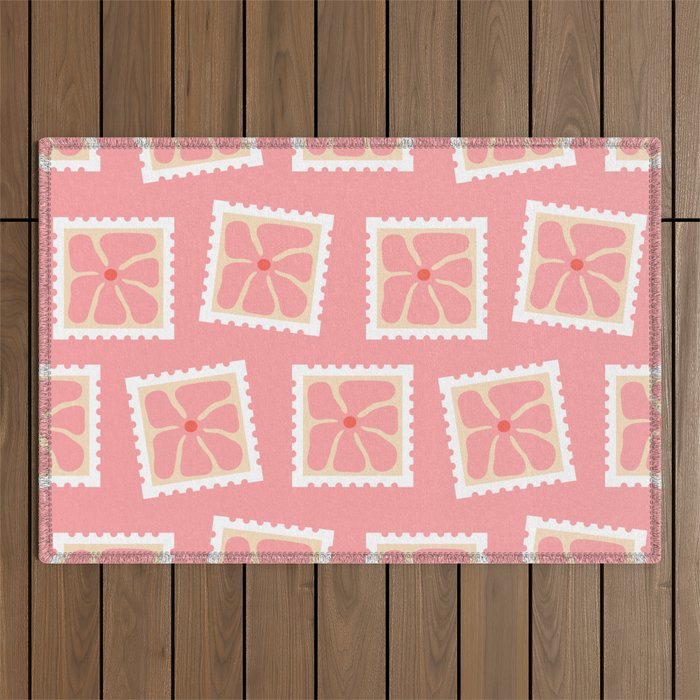 Vintage flower postage stamp pattern Outdoor Rug Gallery Image 1