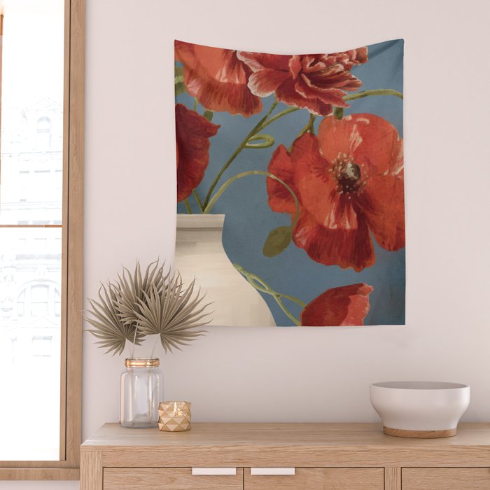 Poppies in Vase 1 Wall Tapestry Gallery Image 2