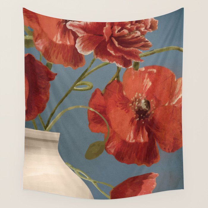Poppies in Vase 1 Wall Tapestry Gallery Image 1