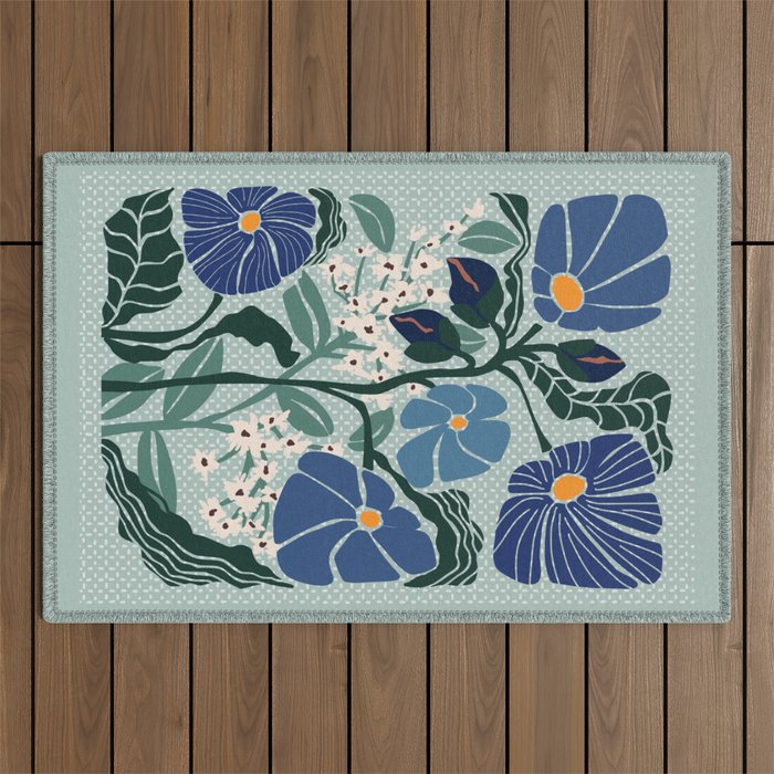 Klimt flowers light blue Outdoor Rug Gallery Image 1