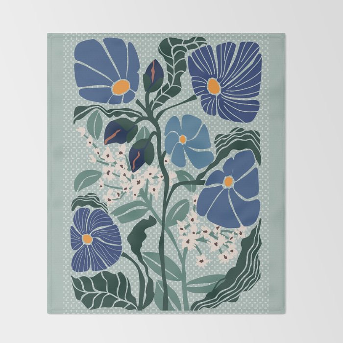 Klimt flowers light blue Throw Blanket Gallery Image 2