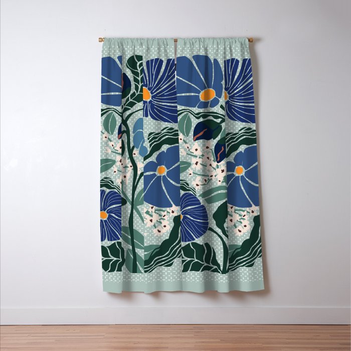 Klimt flowers light blue Window Curtain Gallery Image 3