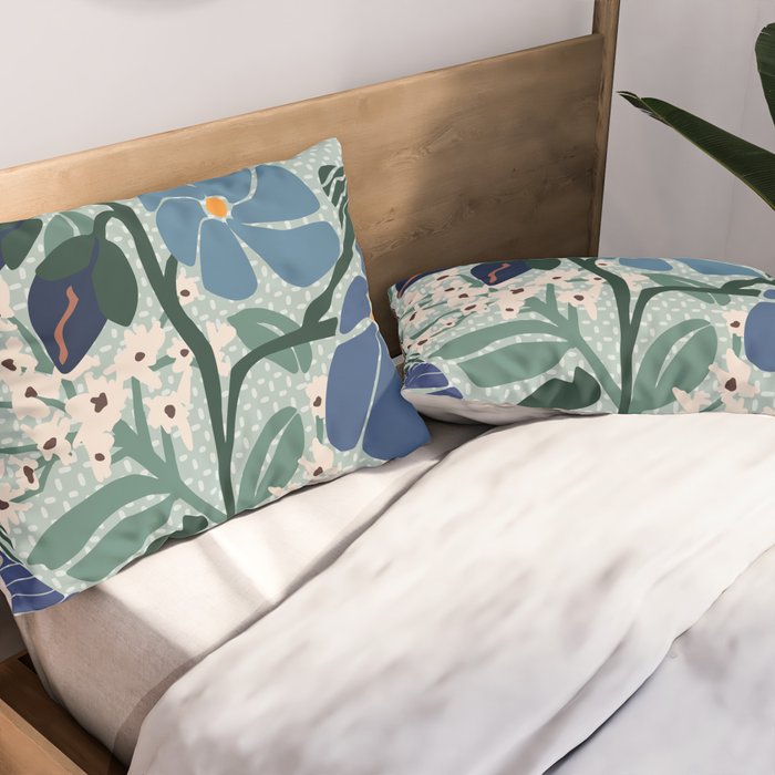 Klimt flowers light blue Pillow Sham Gallery Image 2