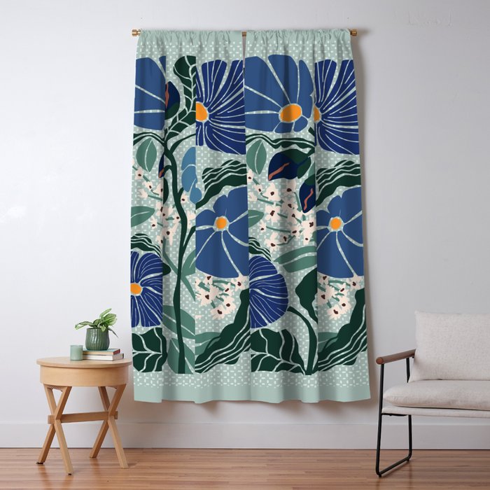 Klimt flowers light blue Window Curtain Gallery Image 5
