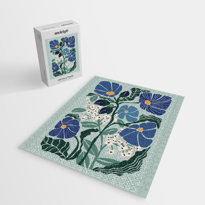 Klimt flowers light blue Jigsaw Puzzle Gallery Image 2