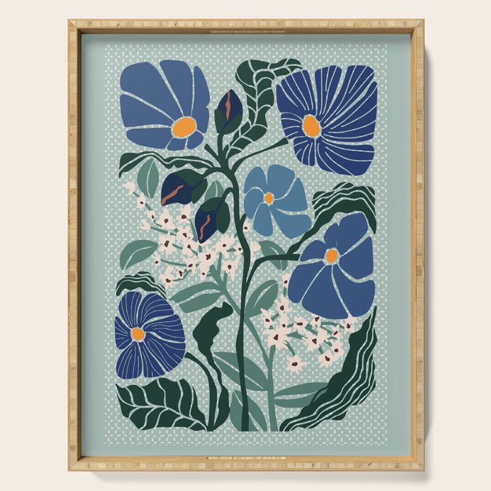 Klimt flowers light blue Serving Tray Gallery Image 1
