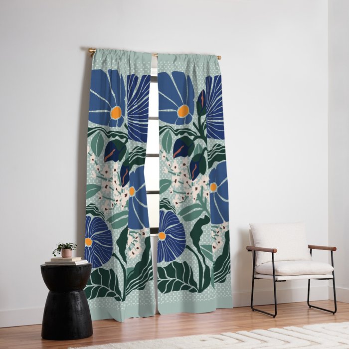 Klimt flowers light blue Window Curtain Gallery Image 2