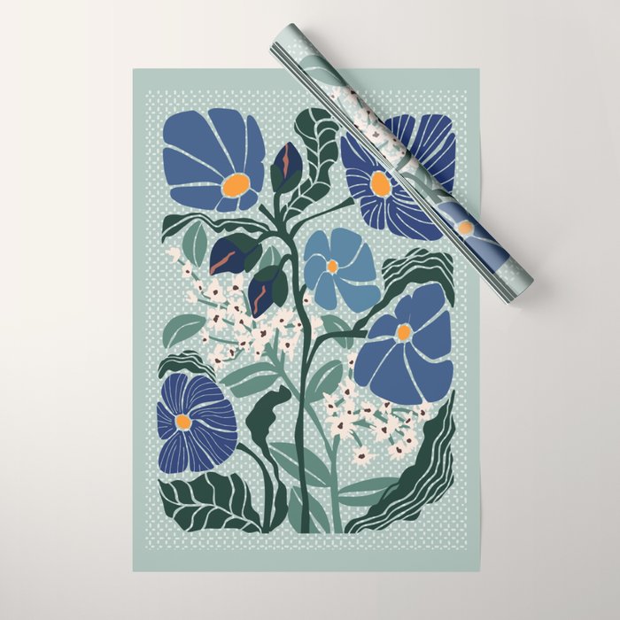 Klimt flowers light blue Wrapping Paper Gallery Image 1