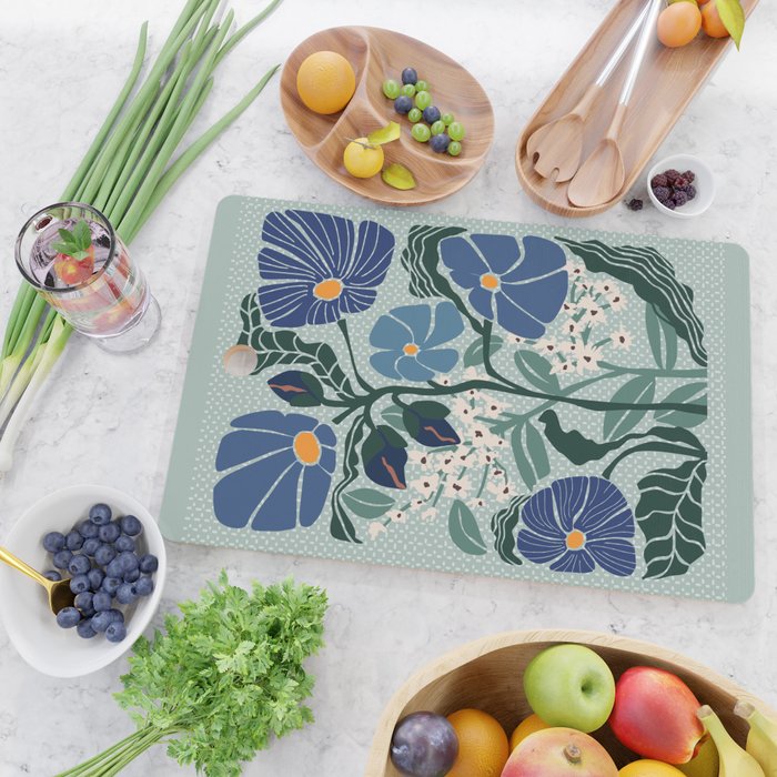 Klimt flowers light blue Cutting Board Gallery Image 2
