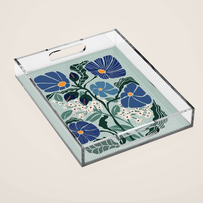 Klimt flowers light blue Acrylic Tray Gallery Image 1