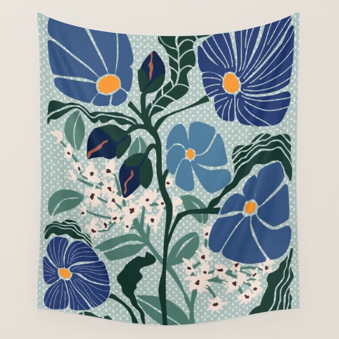 Klimt flowers light blue Wall Tapestry Gallery Image 4