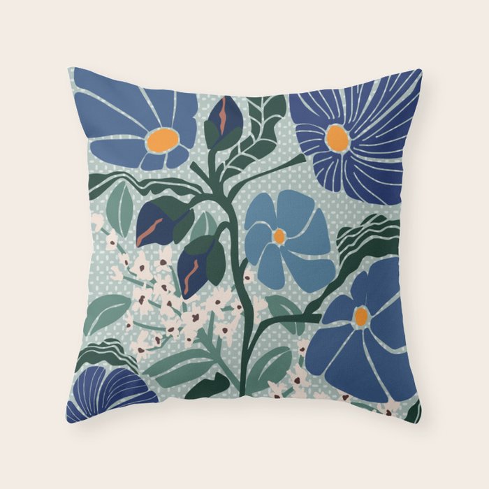 Klimt flowers light blue Throw Pillow Gallery Image 6