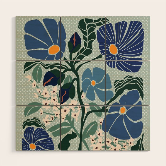 Klimt flowers light blue Wood Wall Art Gallery Image 1