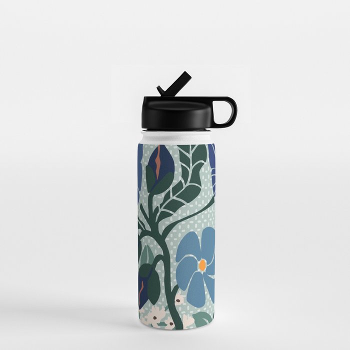 Klimt flowers light blue Water Bottle Gallery Image 1