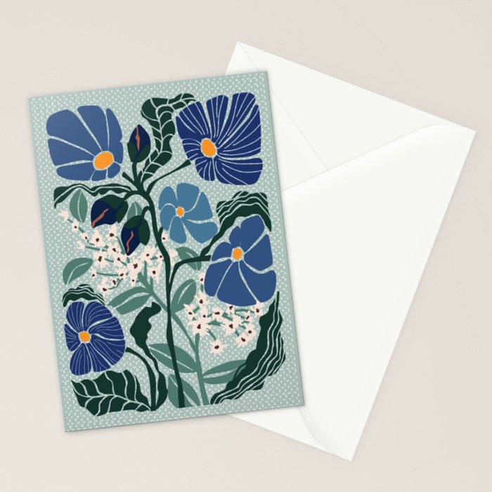 Klimt flowers light blue Stationery Card Gallery Image 2