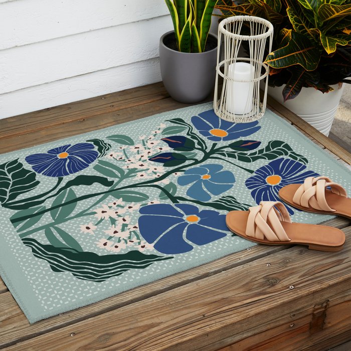 Klimt flowers light blue Outdoor Rug Gallery Image 2