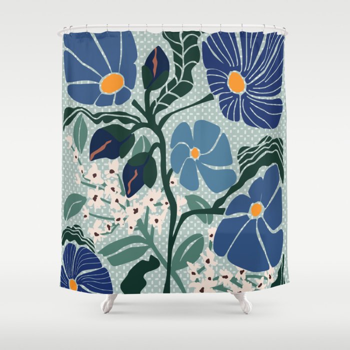 Klimt flowers light blue Shower Curtain Gallery Image 1