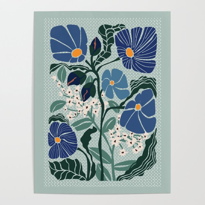 Klimt flowers light blue Poster Gallery Image 1