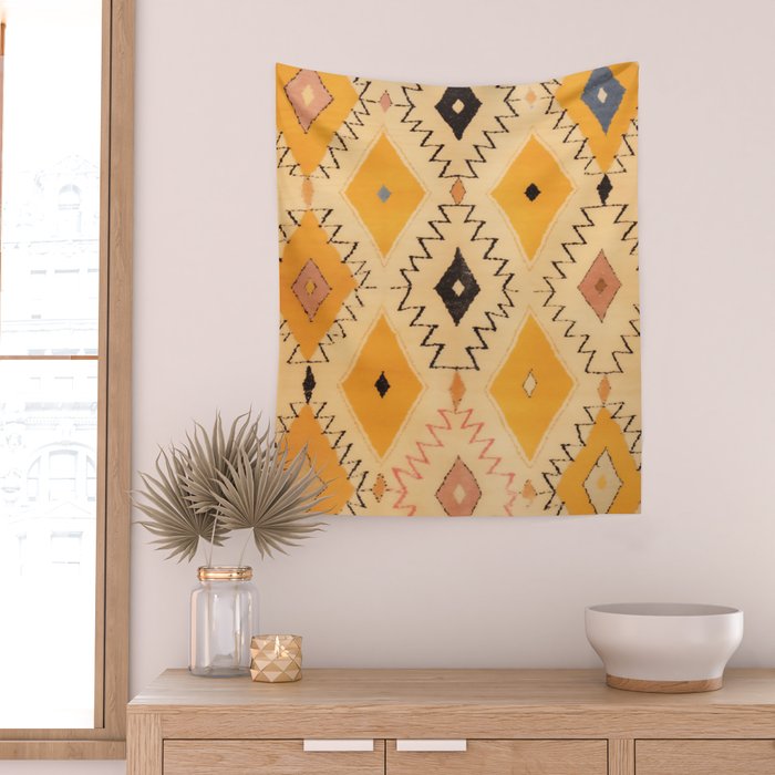 Moroccan Berber Rug Design No.75 - Yellow Wall Tapestry Gallery Image 2