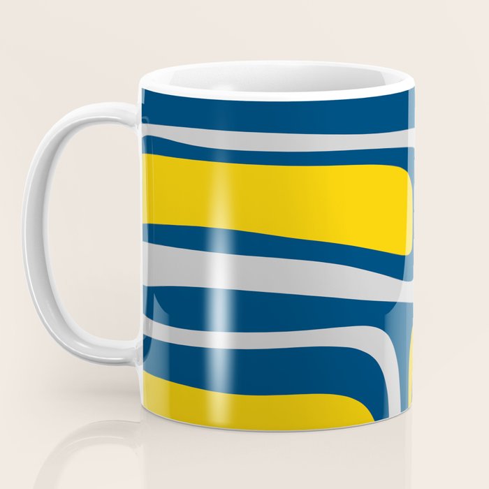 Palm Springs Mid Century Modern Retro Abstract Pattern Navy Blue Silver Gray Mustard Yellow Coffee Mug Gallery Image 3