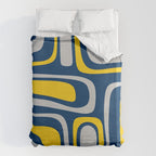 Palm Springs Mid Century Modern Retro Abstract Pattern Navy Blue Silver Gray Mustard Yellow Duvet Cover Gallery Image 6
