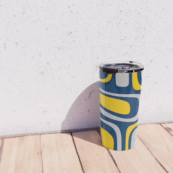 Palm Springs Mid Century Modern Retro Abstract Pattern Navy Blue Silver Gray Mustard Yellow Travel Mug Gallery Image 4