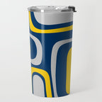Palm Springs Mid Century Modern Retro Abstract Pattern Navy Blue Silver Gray Mustard Yellow Travel Mug Gallery Image 2