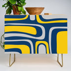 Palm Springs Mid Century Modern Retro Abstract Pattern Navy Blue Silver Gray Mustard Yellow Credenza Gallery Image 1