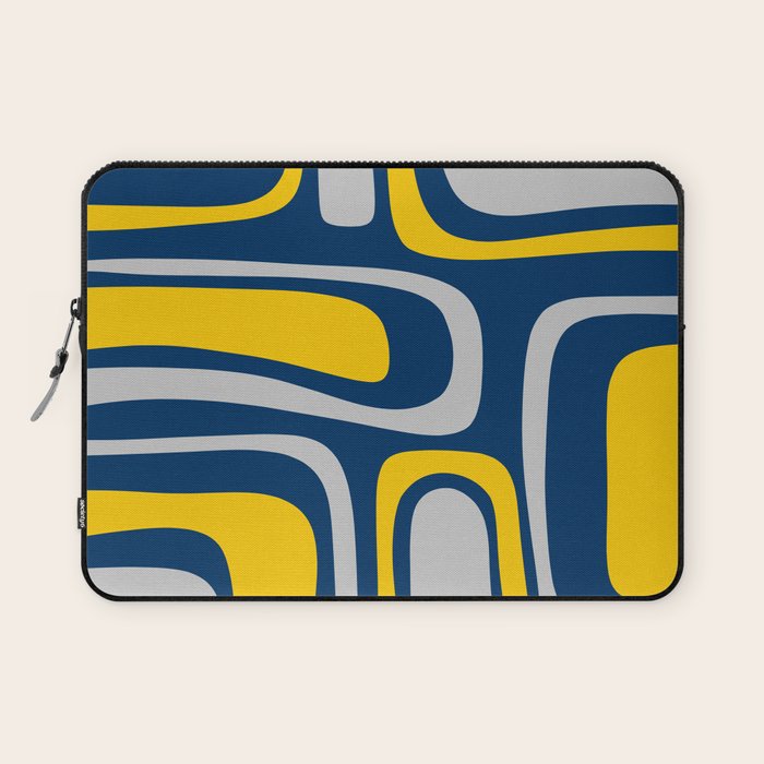 Palm Springs Mid Century Modern Retro Abstract Pattern Navy Blue Silver Gray Mustard Yellow Laptop Sleeve Gallery Image 1